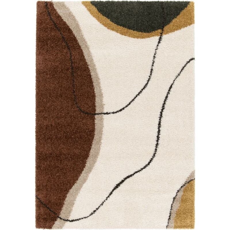 Bobochic - Tapis shaggy lalou motif abstrait 200x290 Marron