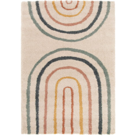Bobochic – Tapis shaggy poils mi-longs 120x170 cm – Motif abstrait multicolore – Tissé à la machine – Convient au chauffage par le sol
