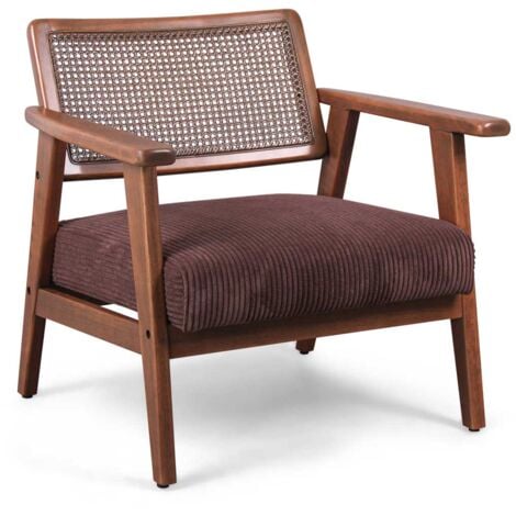 FRANKYSTAR Boca - Sessel aus massivem Holz von Parawood mit Polsterung aus Polyrattan und Sitz aus geripptem Samt