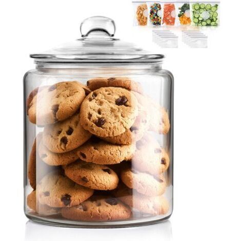 Bocal à Biscuits en Verre avec Couvercle Hermétique, 3,9L Grande Bocal avec Silicone Réutilisable, Pot à Biscuits de Conservation pour Farines, Bonbons et d’Autre Aliments
