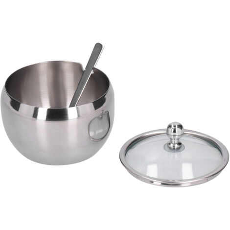 Bocal à Épices en Acier Inoxydable avec Couvercle en Verre et Cuillère - Rangement pour Sel, Poivre, Sucre