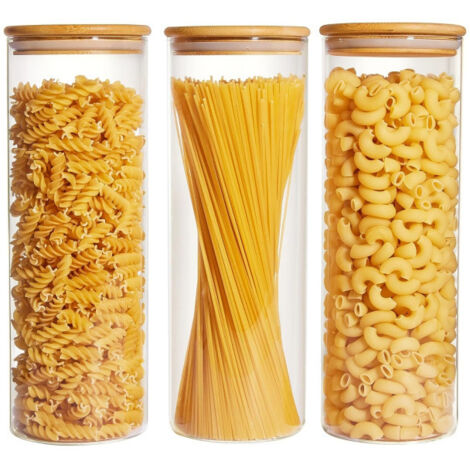 Bocal à spaghetti et pâtes en verre de 2000 ml avec couvercle, lot de 3 Grand bocal transparent hermétique