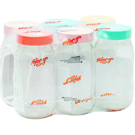 Bocal à vis 2 L – Lot de 6 – Couvercle coloré – Verre pour conservation de confitures – Pratique pour rangement sucreries – Le Parfait