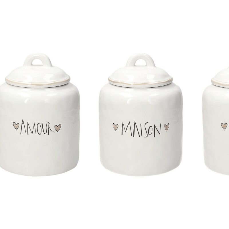 Bocal Avec Couvercle 1600 Cc Amour Grès Blanc