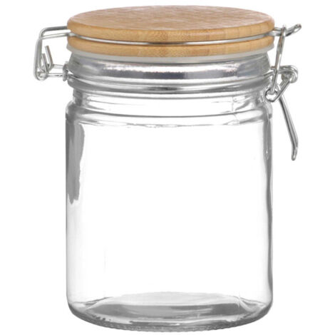 Bocal Cuisine Hermétique en Verre Couvercle Clip Bambou -  0.7L