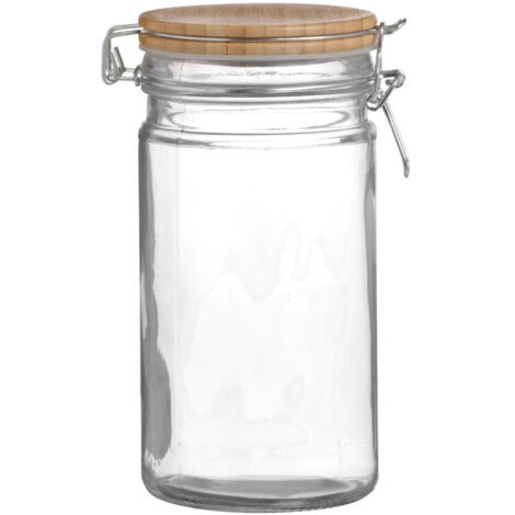 Bocal Cuisine Hermétique en Verre Couvercle Clip Bambou - 1L