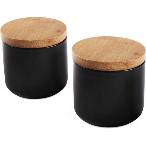 Bocal de conservation alimentaire en céramique avec couvercle en bambou et joint en silicone (noir)