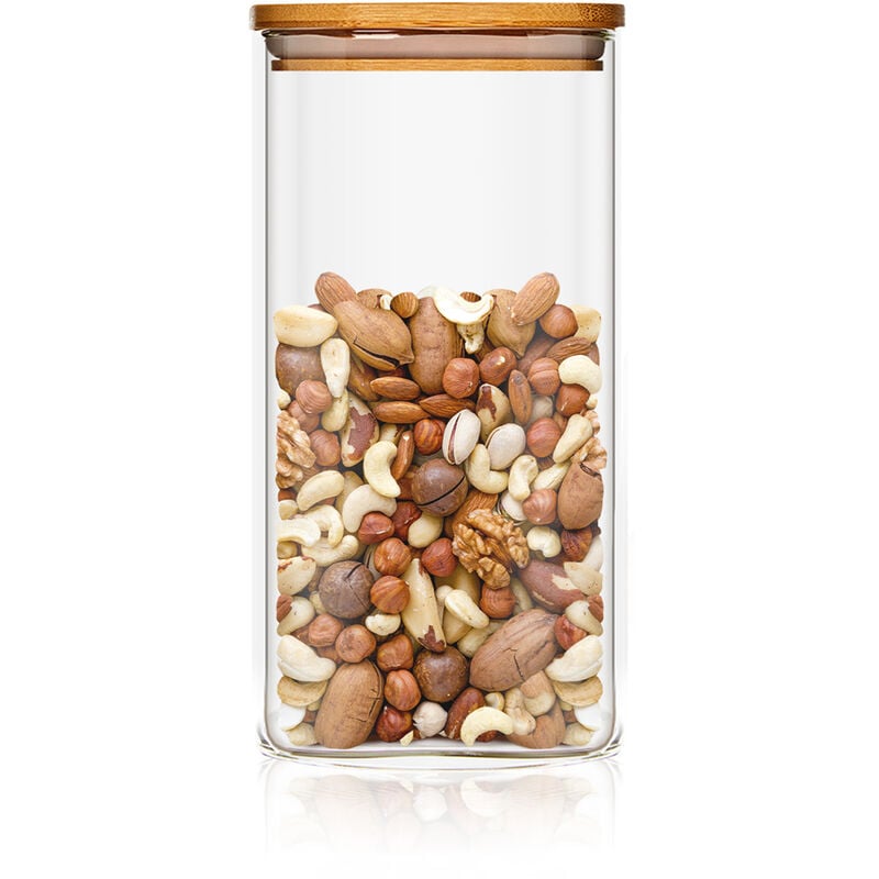 Klarstein - Bocal de conservation en verre - 500 ml - forme carrée 6 x 20,5 x 6 cm - couvercle en bambou - joint en silicone