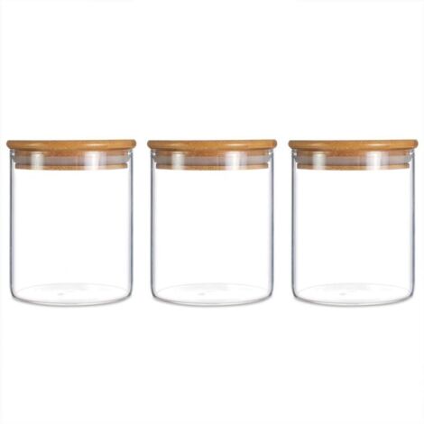 Bocal de rangement en verre avec couvercle en bambou pour une conservation hermétique, 450ml-3 Pack