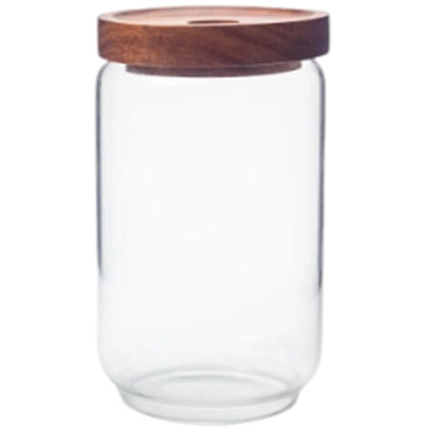 Bocal En Verre Avec Couvercle En Bois D Acacia - Pour Café Grains Fruits Secs Thé - 1 Pièce