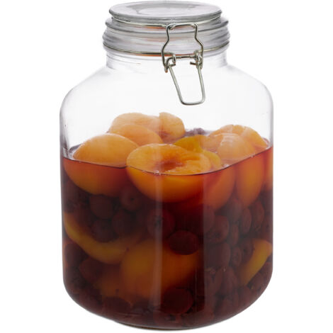 Bocal en verre, lot de 4, 3 litres, Conserves, Grand Pot, Hermétique, Fermeture étanche avec étrier, XXL, transparent