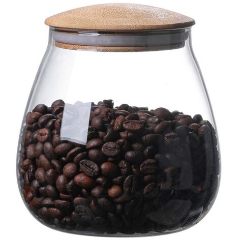 Bocal en Verre Transparent avec Couvercle en Bois pour Riz, Haricots, Confitures et Biscuits