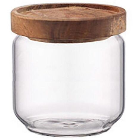 Bocal hermétique en verre avec couvercle en bois de 400 ml pour la conservation des aliments (graines, thé, café, etc.).