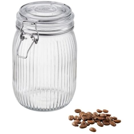 Bocal hermétique en verre Lino 950 ml avec couvercle en verre, attache métallique et joint en silicone