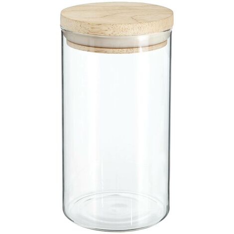 Bocal verre couvercle bois Hermet 1L - 5 five simply smart - Transparent et bois clair