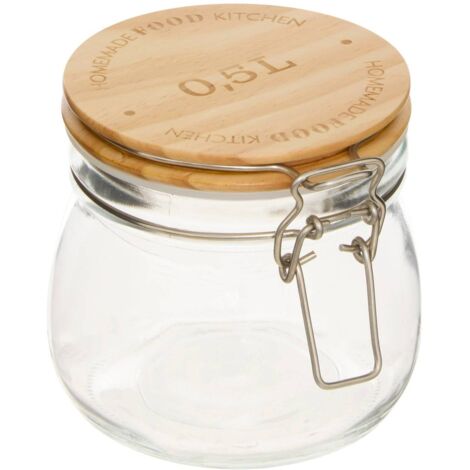 Bocal verre couvercle pin Wording 0 -5L - 5 five simply smart - Transparent et bois clair