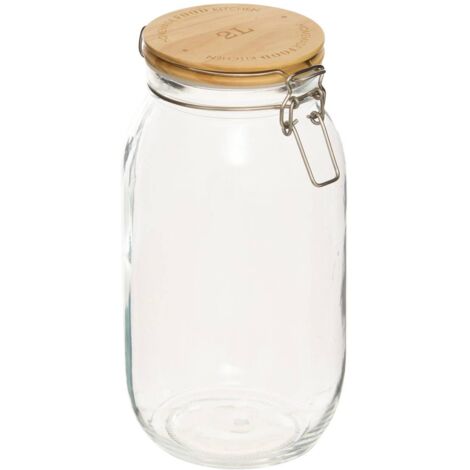 Bocal verre couvercle pin Wording 2L - 5 five simply smart - Transparent et bois clair