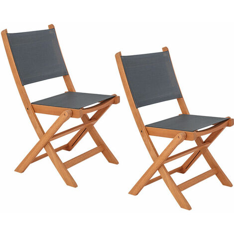 BOCARNEA - Set de 2 chaises de jardin en bois d'eucalyptus certifié FSC® - Textilène - Chaises Pliables Salon de jardin - Teck et gris
