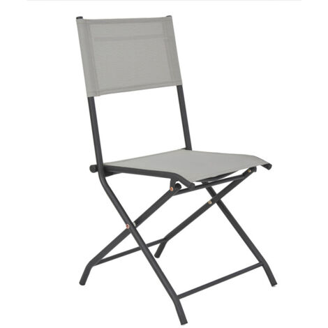 BOCARNEA - Set de 6 chaises de jardin en acier et textilène - Chaises Pliables Salon de jardin - Gris et noir