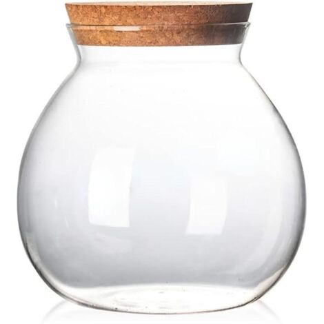 Bocau rond en verre transparent avec bouchon en liège pour thé, bocal de rangement pour la cuisine