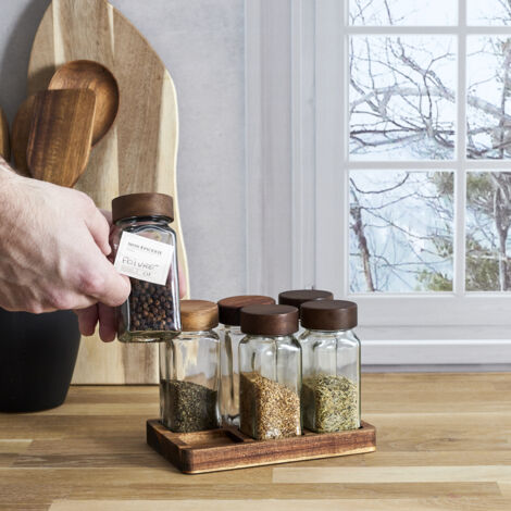 Bocaux A Epices X6 Sur Plateau Acacia