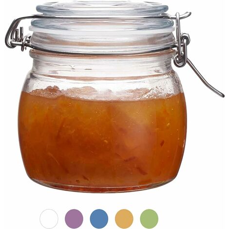 Bocaux de Conservation 0.5 L - Bocal en Verre Hermétique avec Clip Herbes Épices Confiture Conserves Anniversaire Mariage Fête Cadeaux Décorations. blanc
