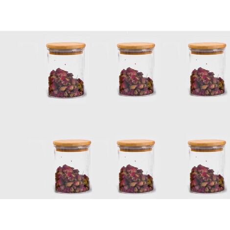 Bocaux de Conservation Alimentaire Hermétiques à Nourriture Ensemble de Boîtes des Aliments Sèche 300ml6 Pot en Verre à Haute Teneur, Lot de 6,,Transparente