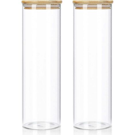 Bocaux de conservation en verre avec couvercle en bambou, 1400 ml, verre borosilicate, lot de 2