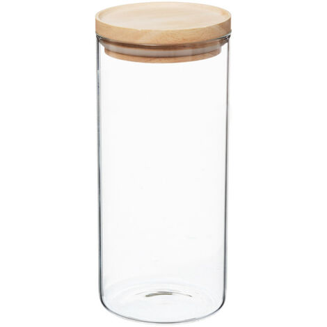 Bocaux de rangement en verre et bois couvercle hermétique Atmosphera - Bocal hermétique 1.3 Litre