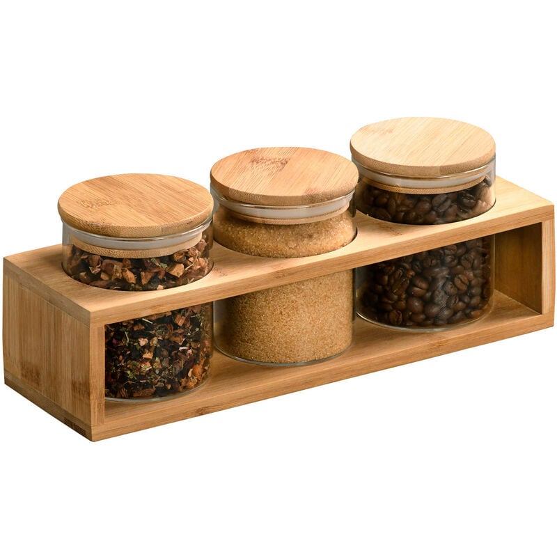 Bocaux de rangement, hermétiquement fermés, étagère en bambou, 3 pièces Kesper