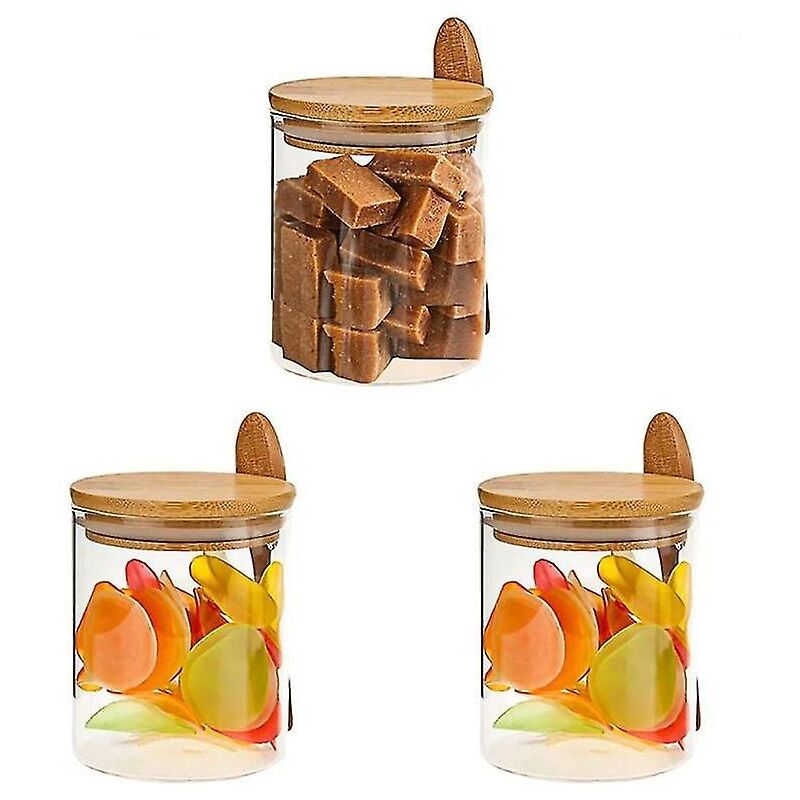 Bocaux en verre avec couvercles et cuillère en bambou, récipient à sucre en verre de 17 oz avec couvercles et cuillère en bois, café