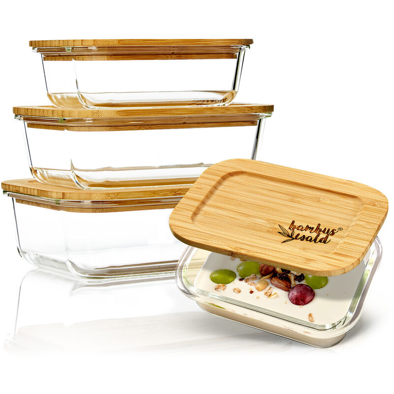 Klarstein - Bocaux en verre bambuswald - set de 4 - couvercle hermétique - empilables - contenance (370ml, 640ml, 1040ml, 1520ml )