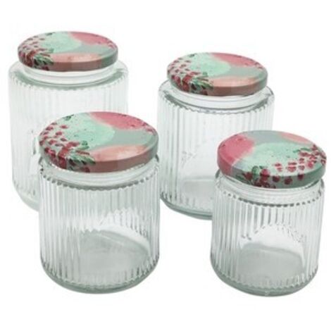 Bocaux en verre rainurés avec couvercles et étiquettes, lot de 4, 240 ml