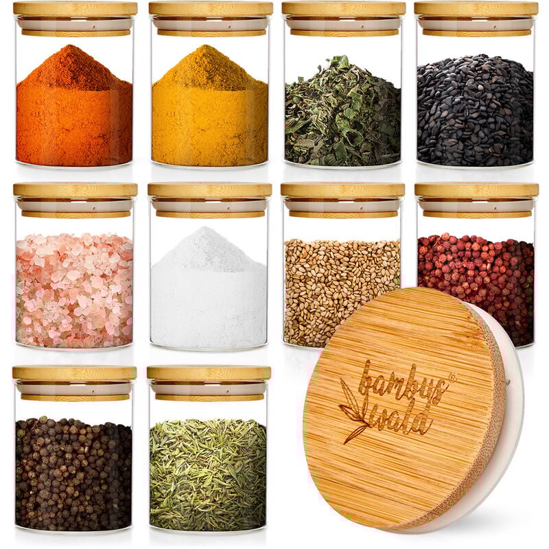Klarstein - bocaux ronds couvercle en bambou 10 pièces 150 ml chacun hermétiques