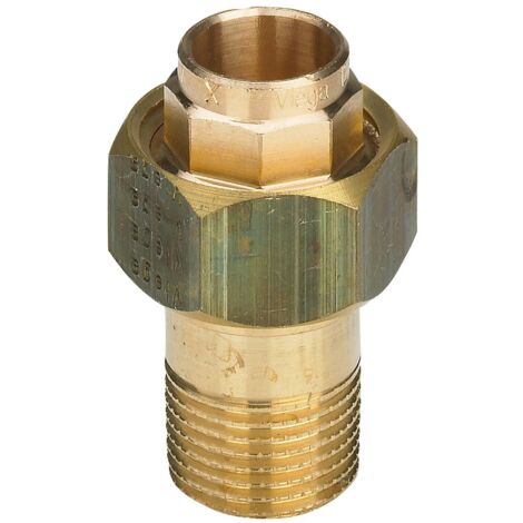 Bocchettone bronzo FM ø18 - 1/2", portagomma di ottone, estremità filettata di bronzo o bronzo al silicio, estremità a saldare femmina, filettatura R, a sede conica 109042