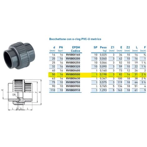 Bocchettone con o-ring PVC-U metrico ø50 PN16 INPFBO150000 - -  IRRITEC - -