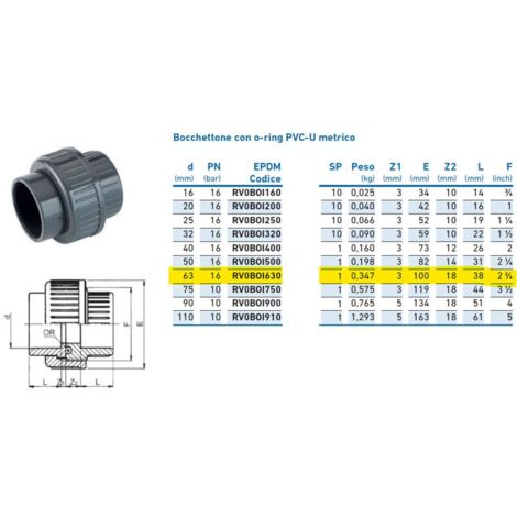Bocchettone con o-ring PVC-U metrico ø63 PN16 INPFBO163000 - -  IRRITEC - -