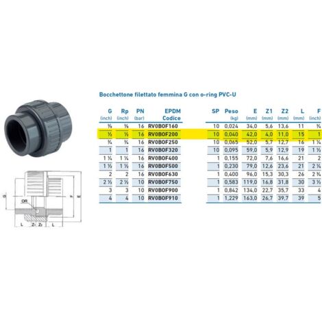 Bocchettone filettato femmina G con o-ring PVC-U 1/2" PN16 INPFBO220000 - -  IRRITEC - -