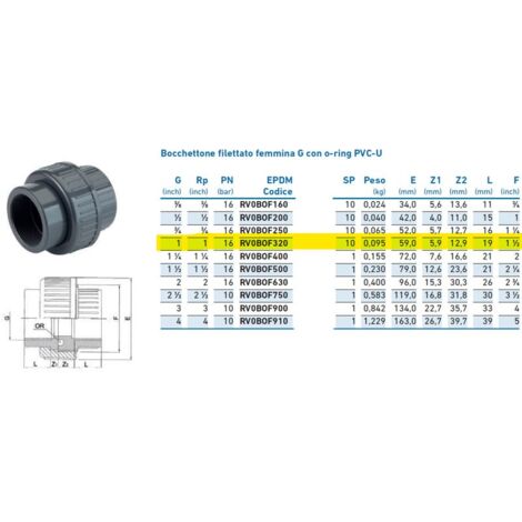 Bocchettone filettato femmina G con o-ring PVC-U 1" PN16 INPFBO232000 - -  IRRITEC - -
