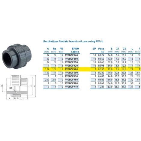 Bocchettone filettato femmina G con o-ring PVC-U 1"1/4 PN16 INPFBO240000 - -  IRRITEC - -