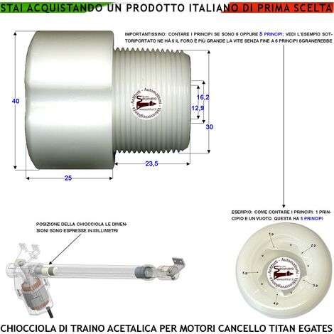 Boccola Acetalica Chiocciola 5 Principi Trainata dalla Vite Senza Fine fa Scorrere lo Stelo dei Pistoni Titan Apre e Chiude il Cancello Ricambio Dei Motori Elettrici Cancello Automatico Gates MPC GR