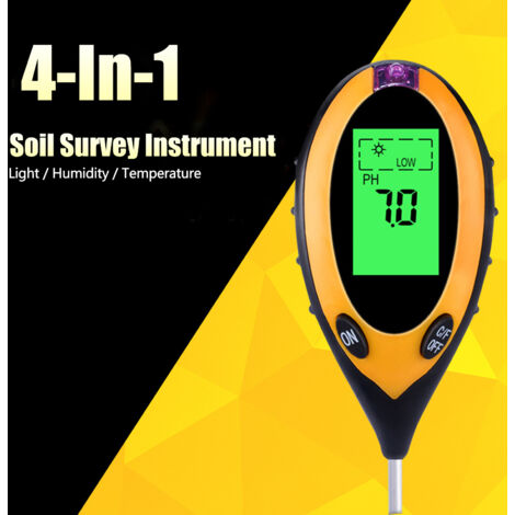 [Bodenanalysegerät] Soil Expert 4-in-1 – pH-, Feuchtigkeits-, Temperatur- und Lichtanalysator – 20-cm-Sonde – Hintergrundbeleuchtetes LCD-Display – Orange/Schwarz
