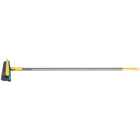 [Bodenbürste] V-förmige Bodenbürste mit langem Griff zur Reinigung von Fugen in Wänden und Böden, Bad und Küche. Material: Kunststoff/Metall. Maße: 106 x 23 cm. Gewicht: 350 g. Gelb/Grün.