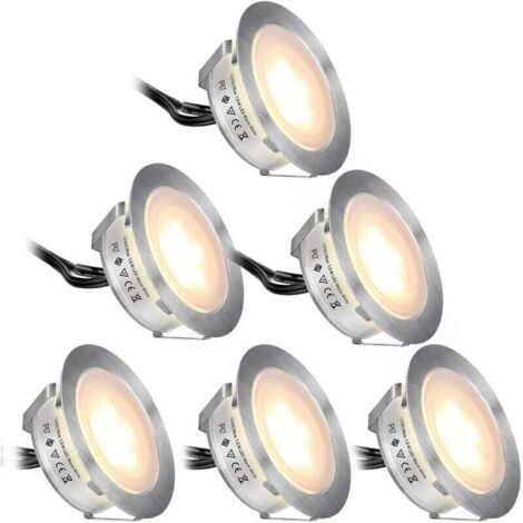 Bodeneinbaustrahler für den Außenbereich, 6 Stück, LED-Einbaustrahler für den Außenbereich, Warmweiß 2800 K, IP67 wasserdicht, DC12 V, 1,5 W, Ø 55 mm, Außeneinbaustrahler für Terrassentreppen aus Holz