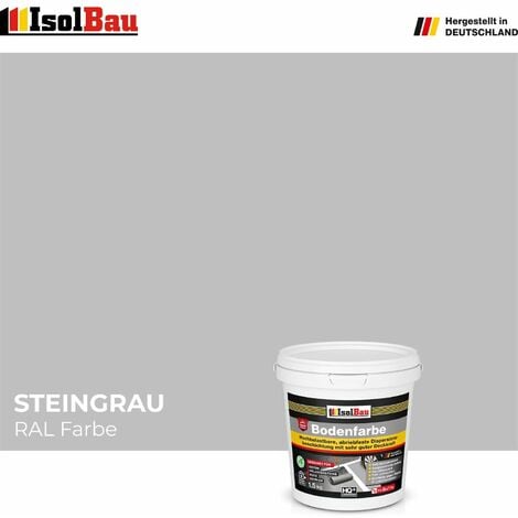 ISOLBAU Bodenfarbe Betonfarbe Steingrau 1,5 kg Bodenbeschichtung Fußbodenfarbe Garage