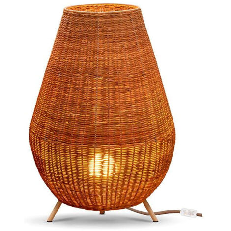 Bodenleuchte Rattan E27 72 cm Dreibein Kabel Stecker in Natur Dreibein Stehleuchte Beistelllampe