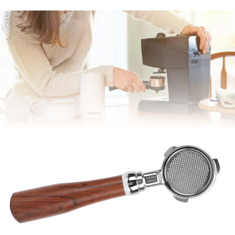 Bodenloser 51-mm-Filterhalter mit Holzgriff für Kaffeemaschinen. Bodenloser Edelstahl-Filterhalter mit drei Zinken für die Modelle Donlim 6001, 5403, KF5400, Petrus 3606, 3690, 3366, MKA71 und weitere
