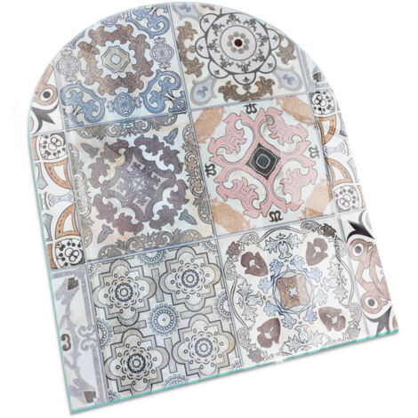 Bodenplatte Glas Glasplatte Kaminplatte Funkenschutz Sicherheitsglas Funkenschutzplatte für Kamin Mosaikmuster auf Fliesen 80x70 cm