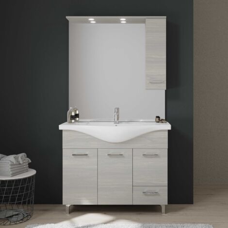 Bodenstehends Badmöbelset Mit Beleuchtung Und Hängeschrank, 106 Cm Rimini