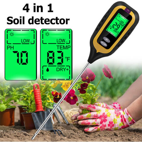 Bodentester pH-Feuchtigkeitstemperatur Licht 4-in-1 pH-Messgerät Bodenfeuchtigkeit Elektronischer Erdtester für Gartenpflanzen